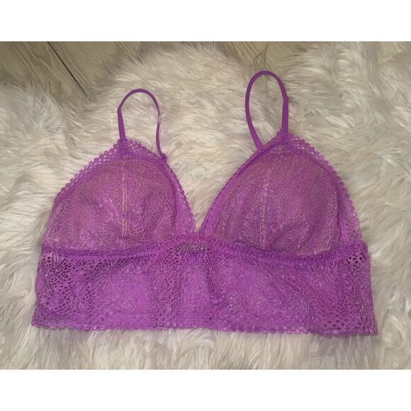 Victorias Secret Lace Triangle Cup Longline Bralette WF Womens L Large Purple - Picture 2 of 5